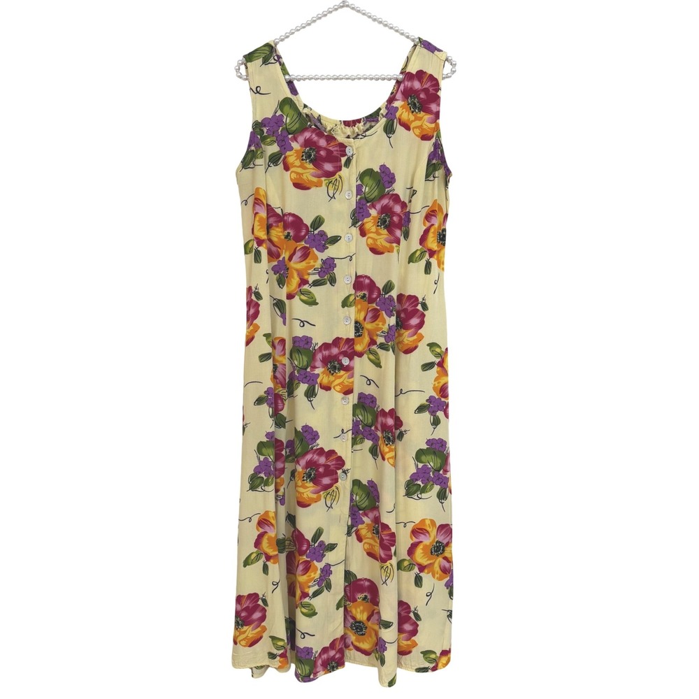 BFA Classics Vintage Floral Boho Cottagecore Button Front Smocked Midi Dress M